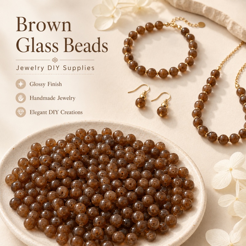 44pcs Brown Ice Cracked Textured Round Spacer Beads for Jewelry